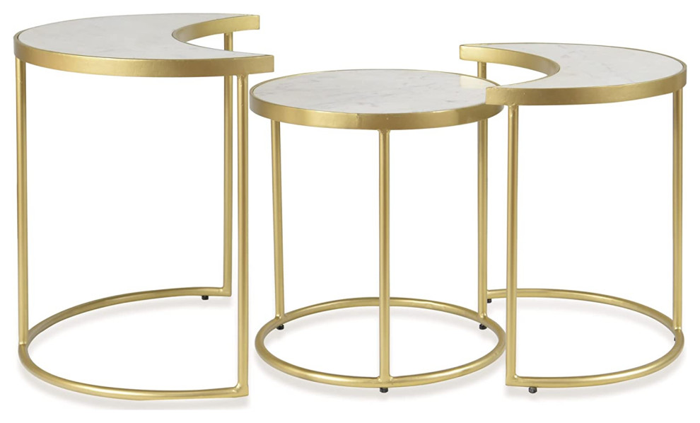 RRI Goods Modern White Marble and Gold Nesting Tables, Set of 3