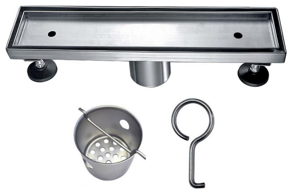 Tile Insert Linear Shower Drain With Hair Trap, Polished Satin by Dawn