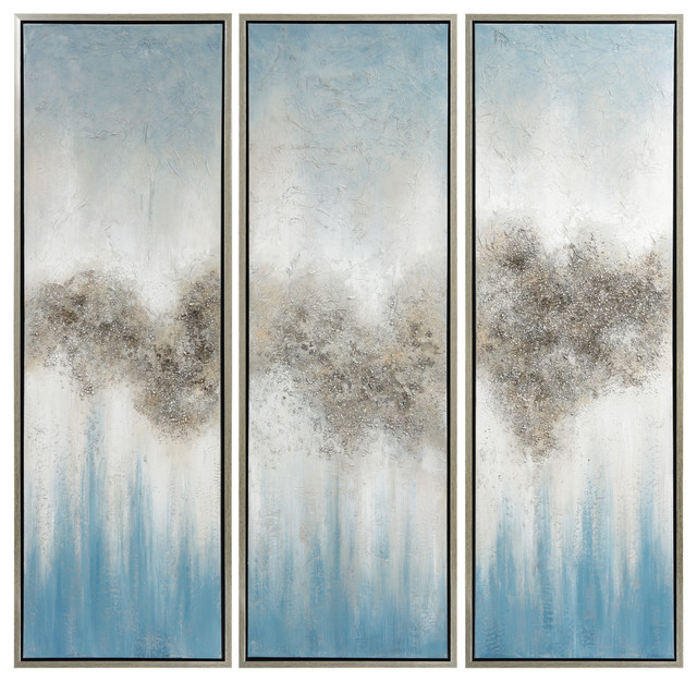 Abstract Triptych Set Canvas Textured Metallic Hand Painted Wall Art