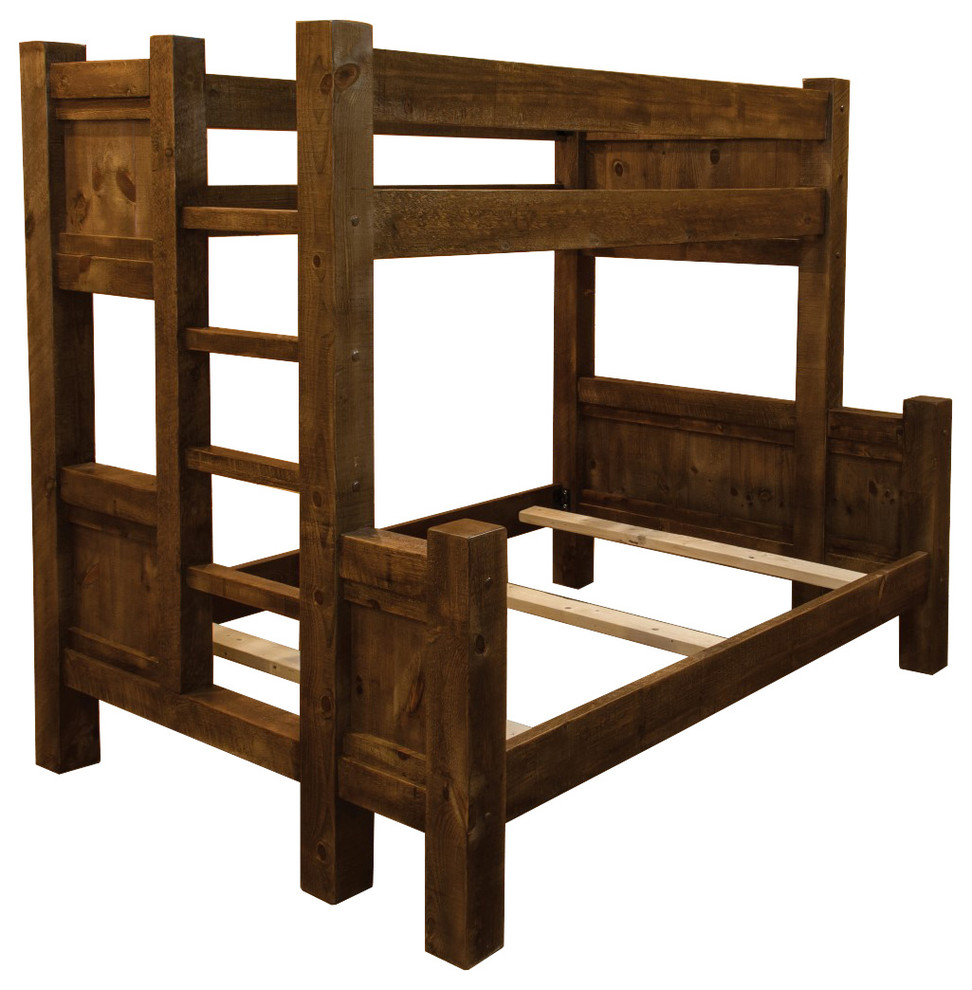 Rustic Barn Wood Style Timber Peg Twin Over Full Bunk Bed - Rustic ...