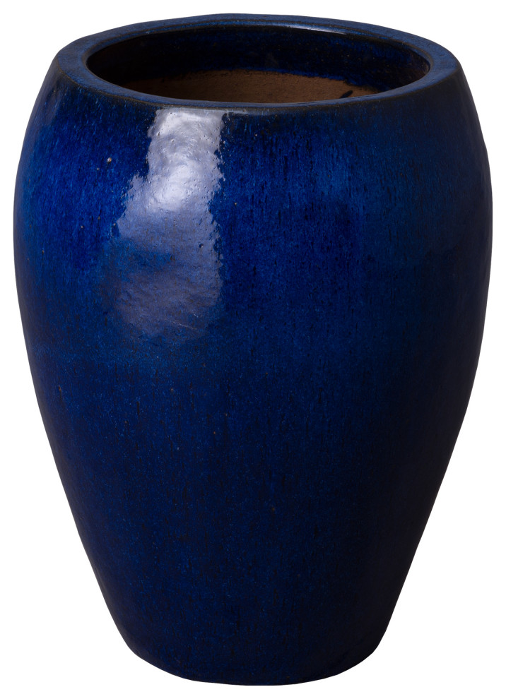 Round Pot, Blue 17x23 Contemporary Outdoor Pots And Planters by