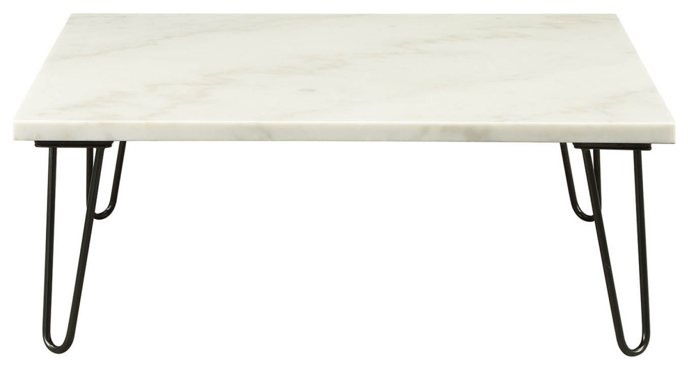 Square Marble Coffee Table, White/Black Midcentury Coffee Tables