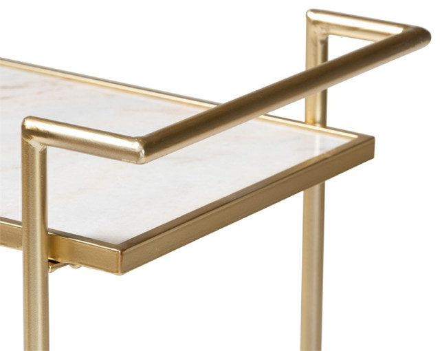 Baxton Studio Louise Contemporary Glam and Luxe Gold Metal and White Marble 2-Tier Wine Cart main image 0