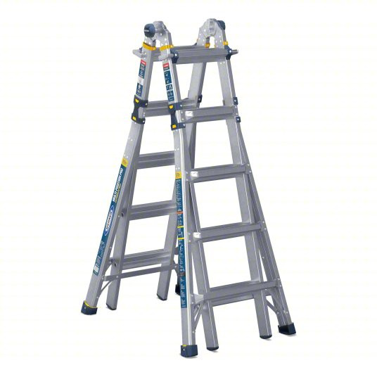 20ft - Combination Ladder: 5 Configurations, Aluminum, 375 lb Load Capacity, 40 lb Wt