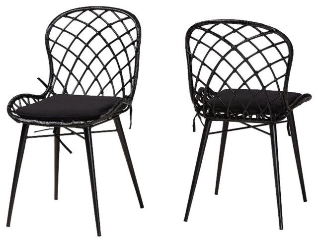 Baxton Studio Sabelle Bohemian Black Finished Rattan and Metal Dining Chair
