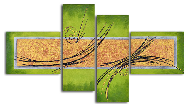 Gold on backlit pond Hand Painted 4 piece canvas set
