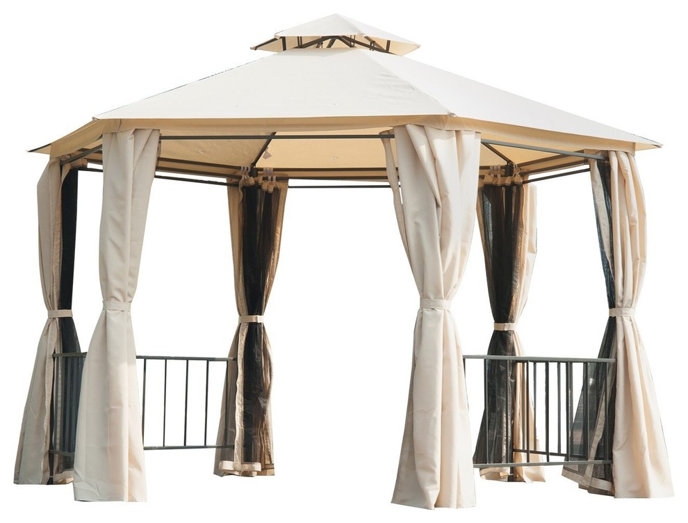 Outsunny 2 Tiered Outdoor Hexagon Garden Gazebo Canopy With Mesh Curtains Contemporary Canopies Tents By Aosom