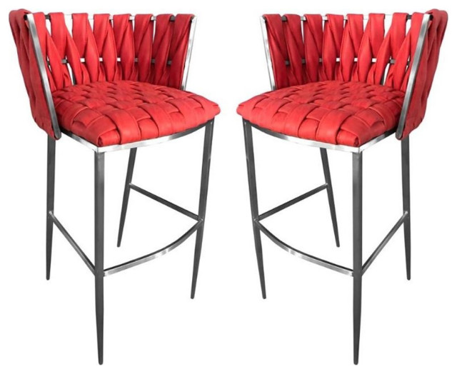 Home Square 26" Stainless Steel Counter Stool in Ruby Red Set of 3