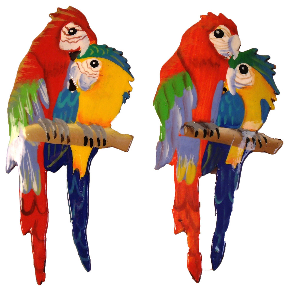 Tropical Beach Macaw Parrot Haitian Metal Magnet Set 2