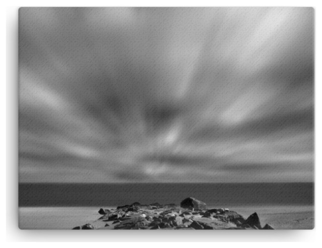 Coastal Abstract Canvas Art: Windy Beach Black & White Print, 12" X 16"