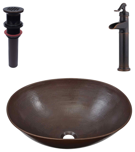 Maxwell Vessel Copper Sink Kit With Pfister Bronze Faucet Drain