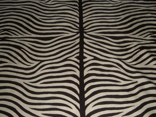 Crewel Rug Zebra Blue Chain Stitched Wool Rug (4x6FT)