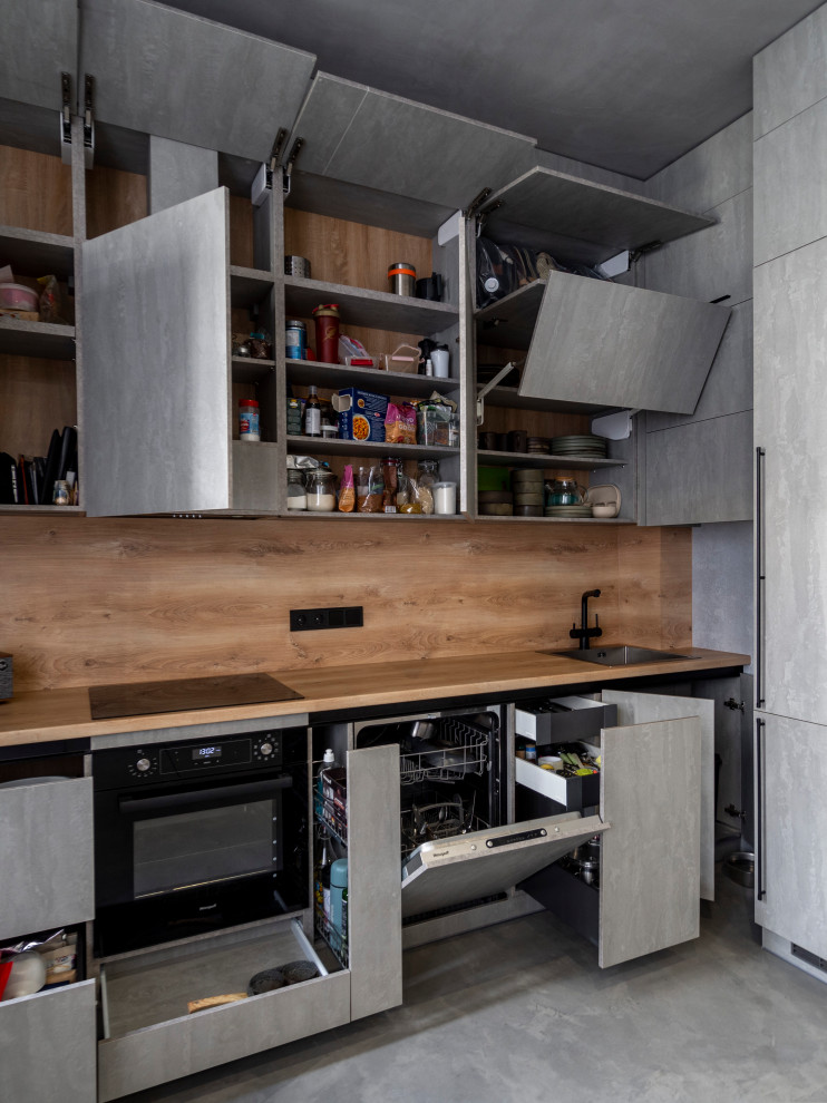 Элегантная минималистичная кухня в сером цвете