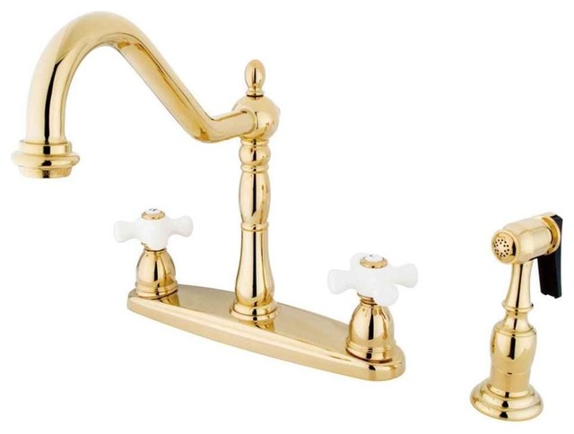 8 In Center Kitchen Faucet With Porcelain Cross Handle