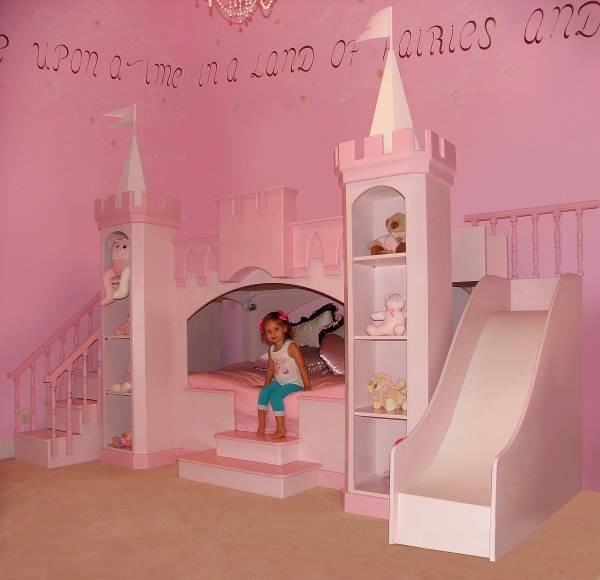 Princess Bedroom Girls Castle Bed Slide & Staircase - Kids ...