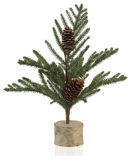 4-Piece Set Artificial Spruce Tree with Small Pinecones on Birch Base ...