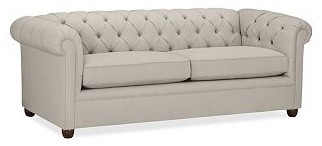 Chesterfield Upholstered Grand Sofa, Textured Basketweave Flax