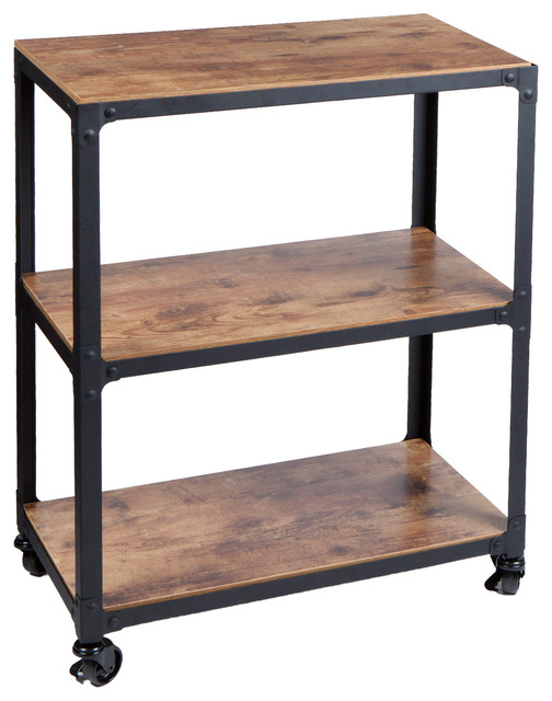 Charm' 3 Tier Wood/Metal Utility Cart, Black Industrial Utility Carts by Mind Reader LLC
