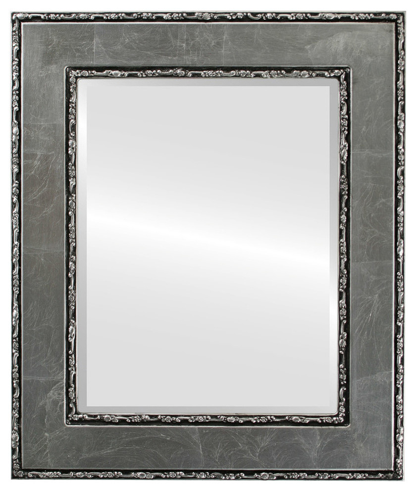 Paris Framed Rectangle Mirror in Silver Leaf with Black Antique, 29"x41"