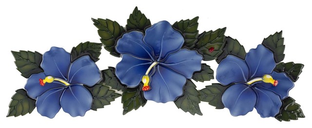 Hibiscus Flowers Ceramic Swimming Pool Mosaic 26"x10", Blue