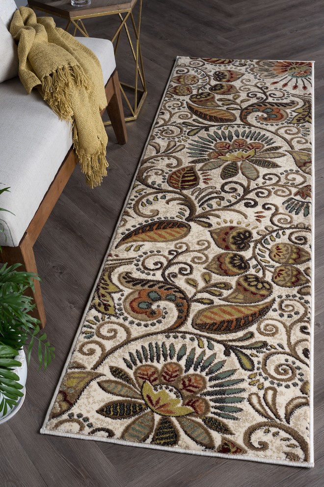 Giselle Transitional Floral Area Rug Traditional Hall And Stair