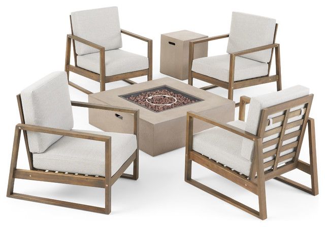 Tiffin Outdoor 4 Seater Set With Fire Pit Transitional Outdoor