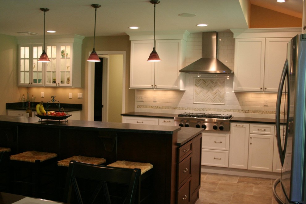Example of a transitional kitchen design in New York