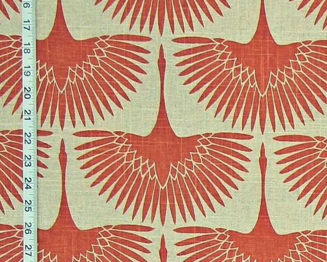 Art Deco Fabric Egyptian Bird Lotus Linen Orange Egret Goose Art Deco Fabric Egyptian Bird Lotus Linen Orange Egret Goose Standard Cut