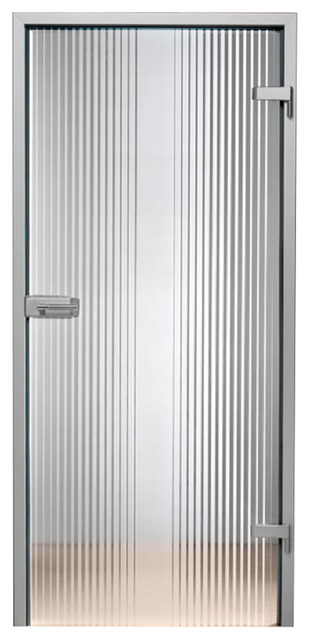 Modern Hinge Glass Door Frosted Semi Clear Line Design