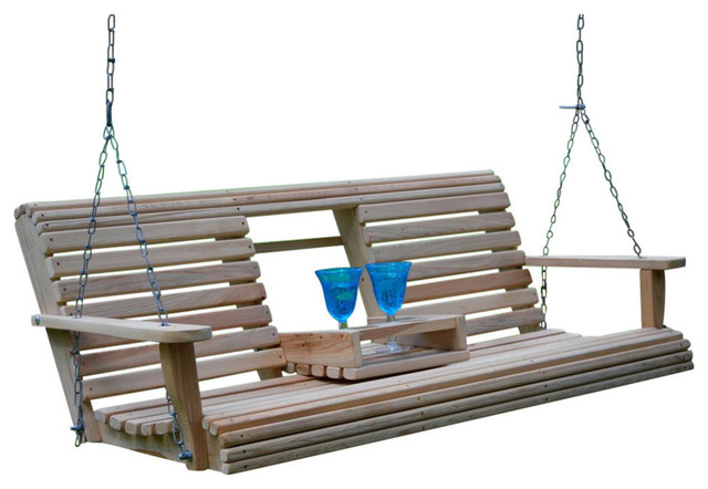 5 Cypress Flip Cup Holder Swing, Wooden Porch Swings With Cup Holders