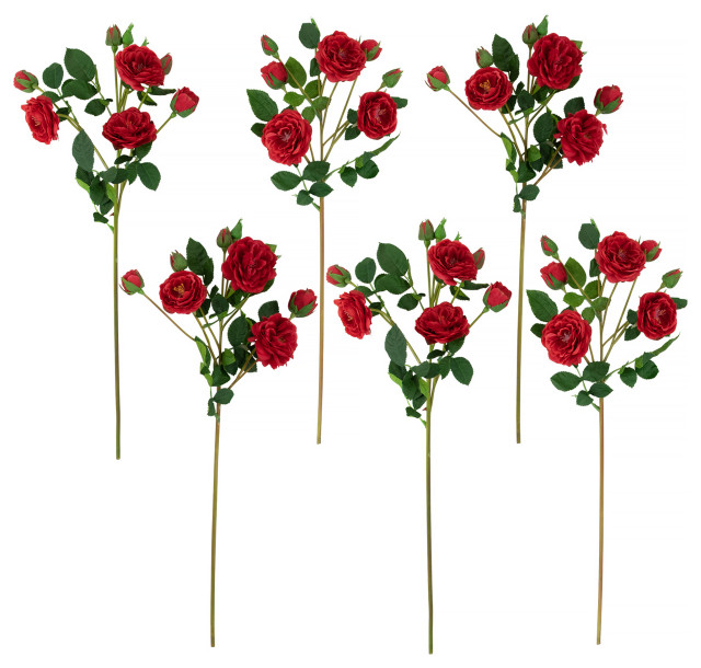 Set of 6 Red Real Touch Camellia Rose Artificial Floral Sprays 23