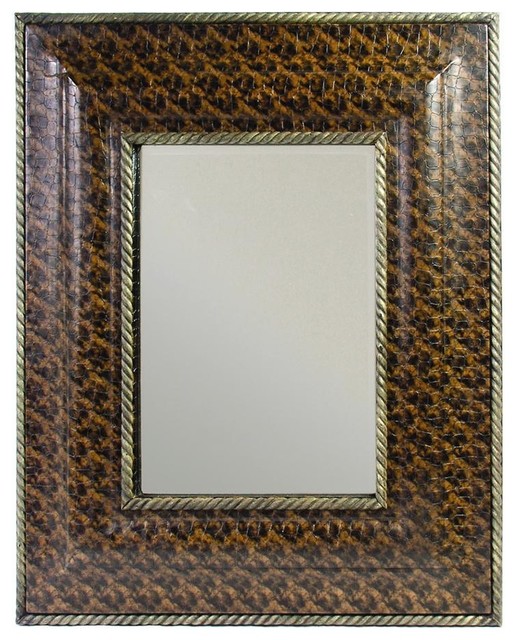 Beveled Wall Mirror W Faux Leather Frame In Brown Contemporary Beveled Wall Mirror W Faux Leather Frame In Brown Contemporary Mirrors