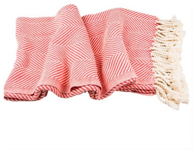 Coral Cotton Herringbone Throw