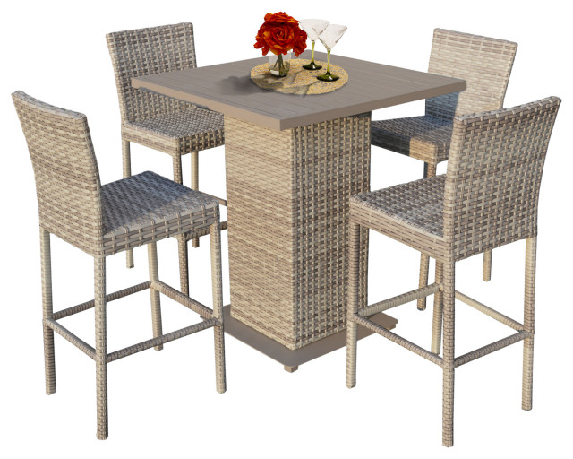 5 Piece Outdoor Wicker Patio Furniture, Outdoor Wicker Pub Table Sets