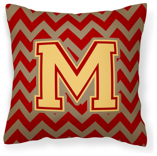 Letter M Chevron and Gold Fabric Decorative Pillow