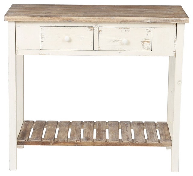 Pemberly Row Rustic Wood Console Entryway Table in Off White and
