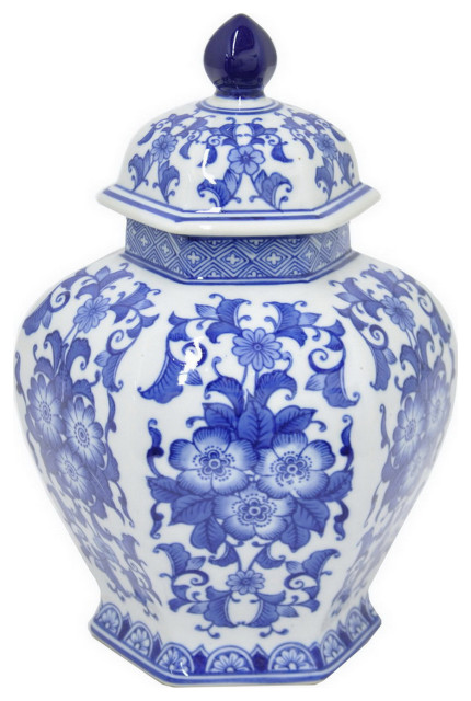Plutus Brands Blue And White Porceiain Jar With Lid