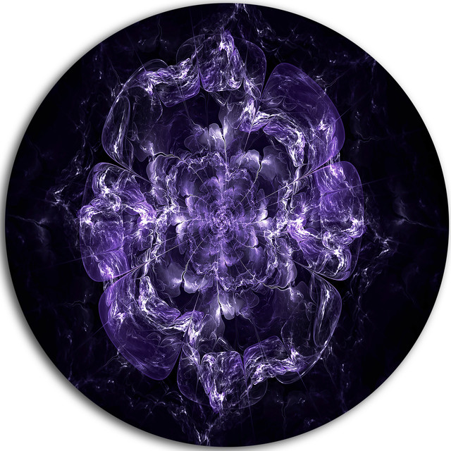 Fractal Purple Flower Explosion, Floral Abstract Round Wall Art