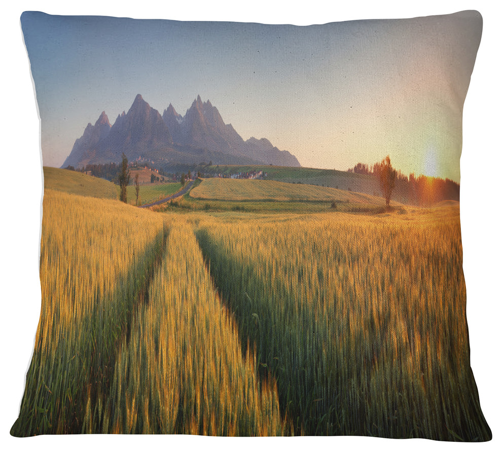 Summer Wheat Fields Slovakia Landscape Printed Throw Pillow, 16"x16"