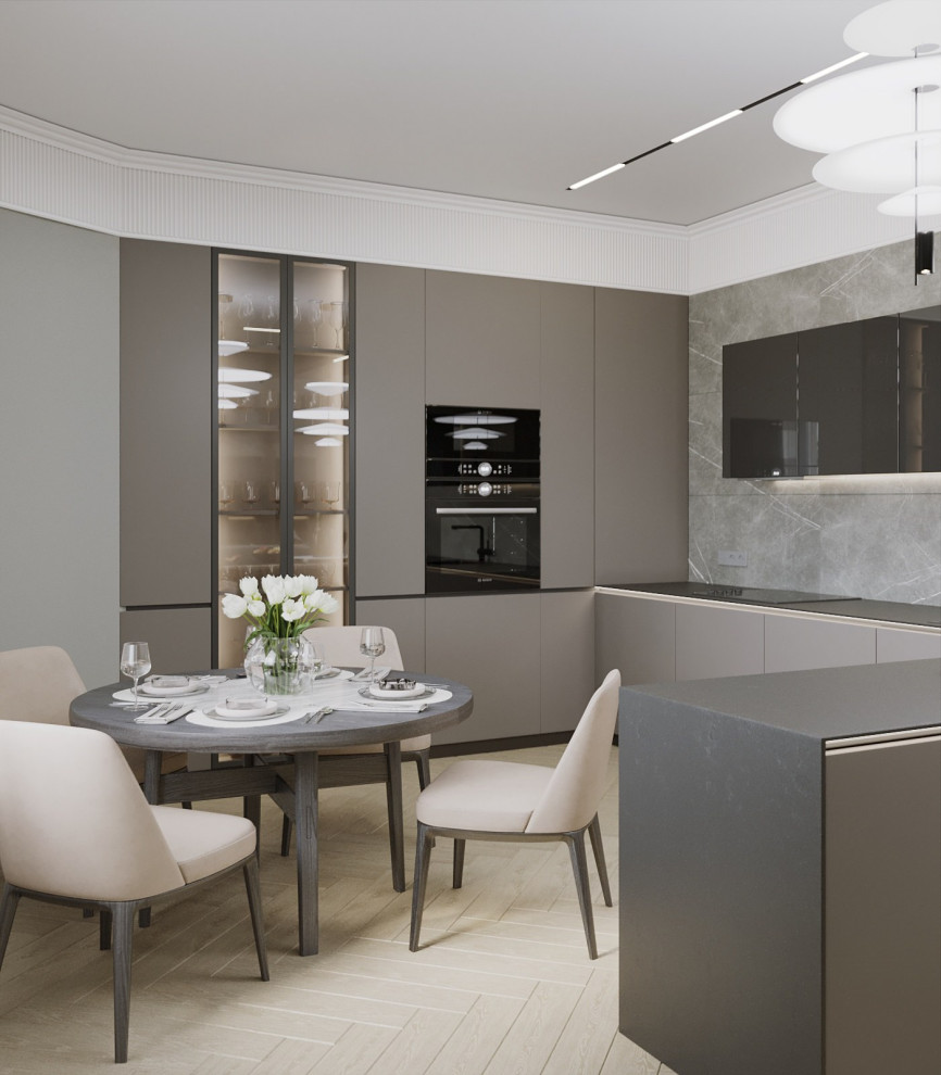 Кухня-гостиная в оттенках серого