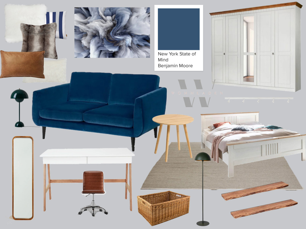 Umplanung und Farbberatung für ein Schlafzimmer mit einem Homeoffice-Platz