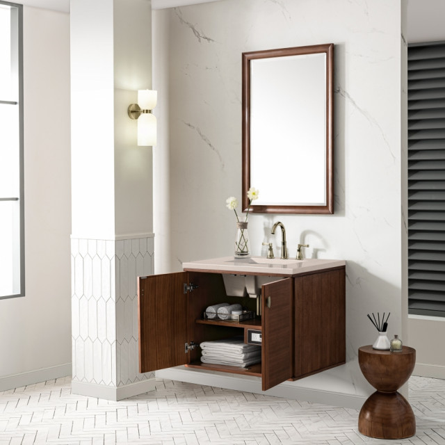 30" Modern Mid-Century Walnut Single Sink Bathroom Vanity, James Martin ...