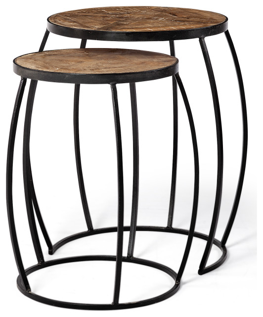 Clapp Medium Brown Solid Wood w/ Black Iron Frame Round Nesting Tables