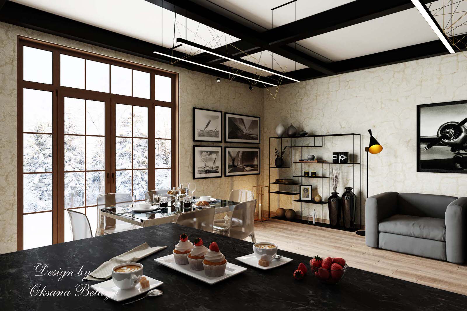 Частное домовладение гостиная-кухня