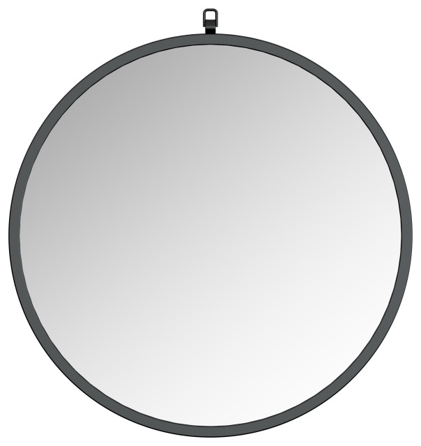 Haylo Black 28 Framed Round mirror with hook Transitional Bathroom