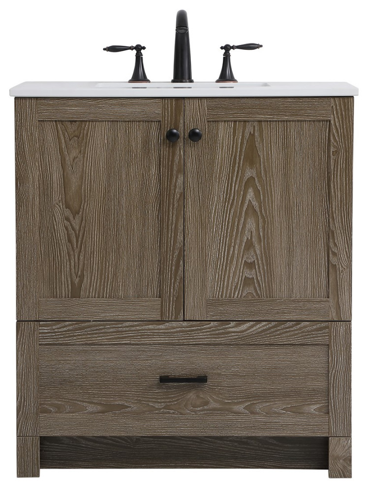 30" Single Bathroom Vanity In Weathered Oak Farmhouse Bathroom