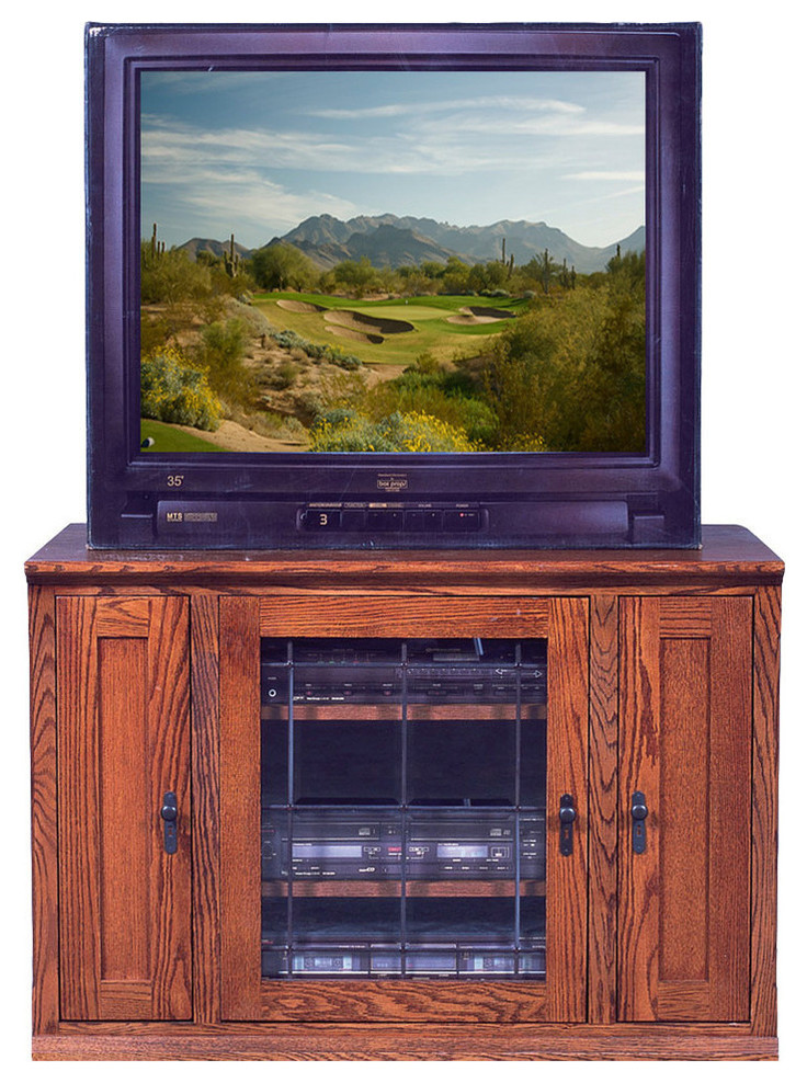Mission Red Oak TV Stand With Media Storage, 67w Rustic