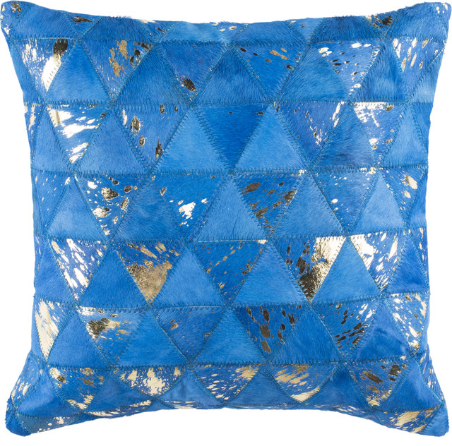 Clairton Metallic Cowhide Pillow In Blue Contemporary
