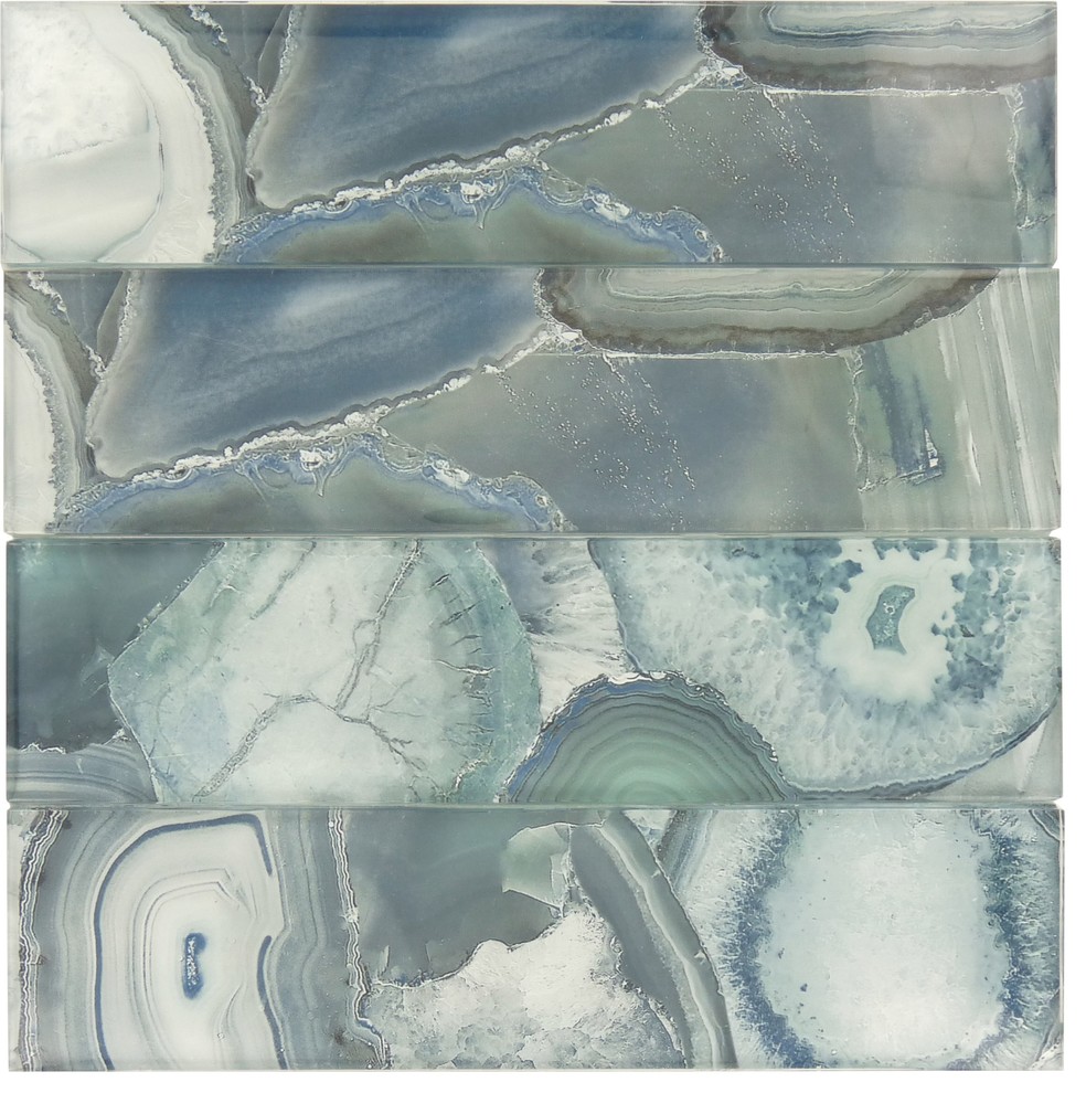 3"x12" Magical Forest Glossy Glass Tile, Set of 15 Contemporary