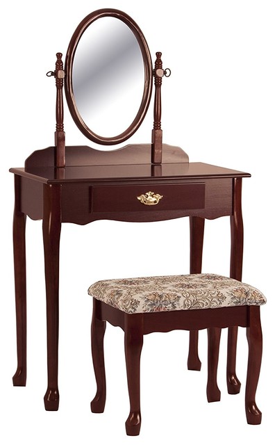 Wood Cherry Makeup Vanity Table, Antique Vanity Table With Mirror And Bench